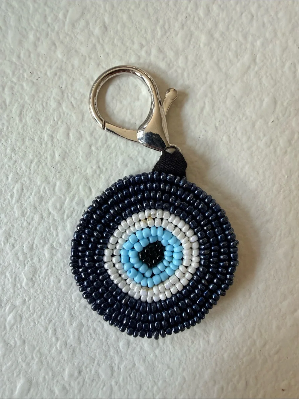 Past Modern Handmade Hand Beaded Evil Eye Key Fob Keychain